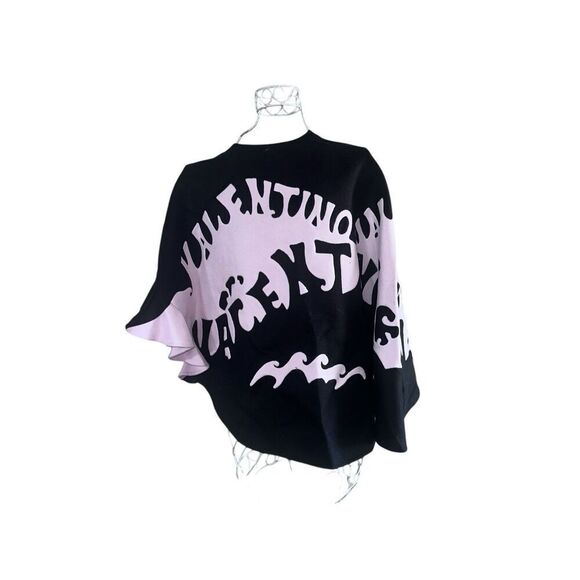 NEW WITH TAG Beautiful VALENTINO Logo Virgin Wool Blend Ruffled Cape BLACK AND P - Picture 8 of 16